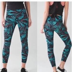 Lululemon Wunder Under high rise size 4 palm long leggings Tofino Teal